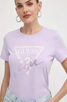 Хлопковая футболка Guess, фиолетовый