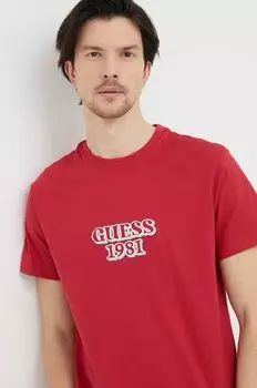 Хлопковая футболка Guess, гранат