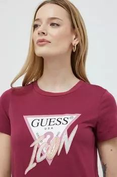 Хлопковая футболка Guess, гранатовый