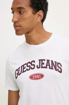 Хлопковая футболка Guess Jeans, белый