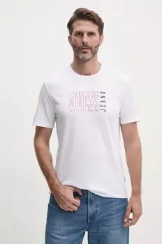 Хлопковая футболка Guess Jeans, белый