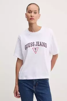 Хлопковая футболка Guess Jeans, белый