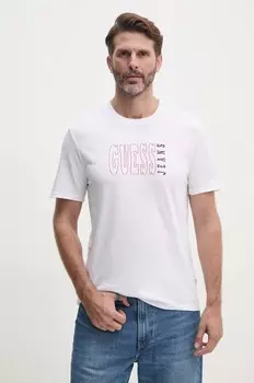 Хлопковая футболка Guess Jeans, белый