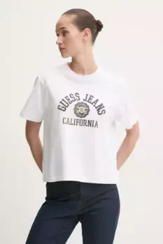 Хлопковая футболка Guess Jeans, белый