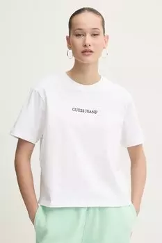 Хлопковая футболка Guess Jeans, белый