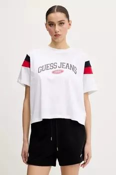 Хлопковая футболка Guess Jeans, белый
