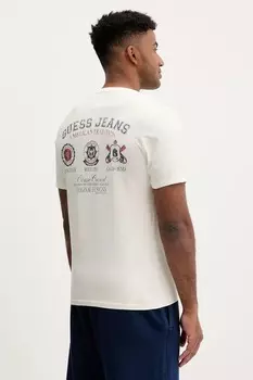 Хлопковая футболка Guess Jeans, бежевый