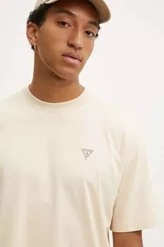 Хлопковая футболка Guess Jeans, бежевый