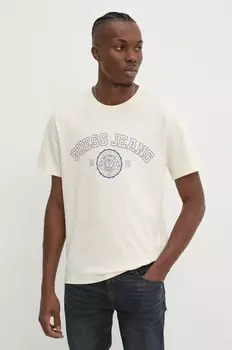Хлопковая футболка Guess Jeans, бежевый