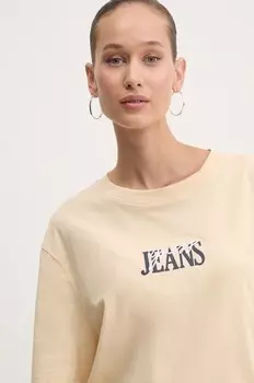 Хлопковая футболка Guess Jeans, бежевый
