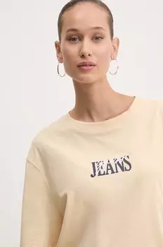 Хлопковая футболка Guess Jeans, бежевый