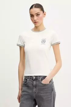 Хлопковая футболка Guess Jeans, бежевый