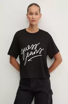 Хлопковая футболка Guess Jeans, черный