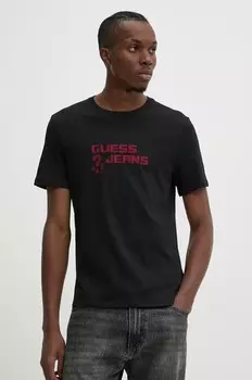 Хлопковая футболка Guess Jeans, черный