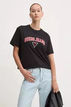 Хлопковая футболка Guess Jeans, черный