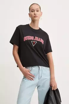 Хлопковая футболка Guess Jeans, черный