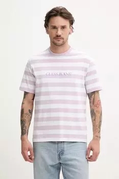Хлопковая футболка Guess Jeans, фиолетовый