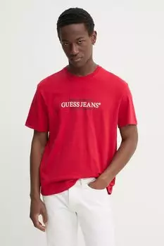 Хлопковая футболка Guess Jeans, красный