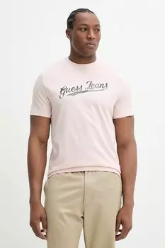 Хлопковая футболка Guess Jeans, розовый