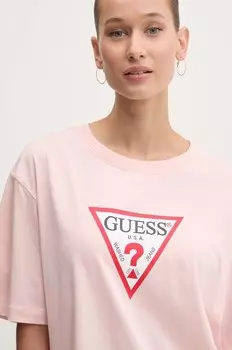 Хлопковая футболка Guess Jeans, розовый