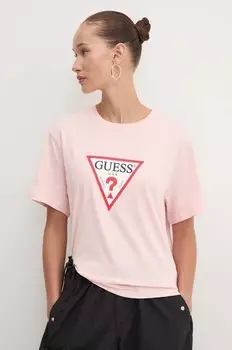 Хлопковая футболка Guess Jeans, розовый
