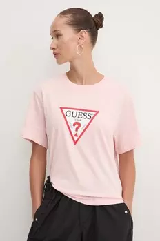 Хлопковая футболка Guess Jeans, розовый