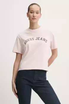 Хлопковая футболка Guess Jeans, розовый