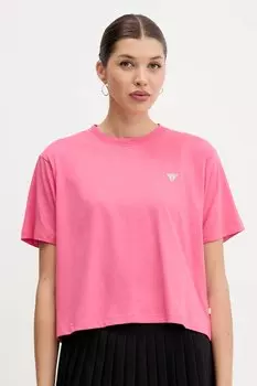 Хлопковая футболка Guess Jeans, розовый