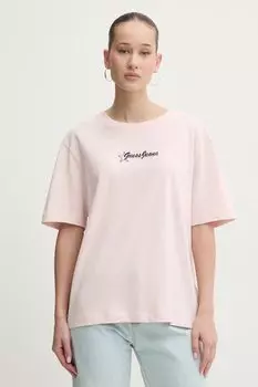 Хлопковая футболка Guess Jeans, розовый