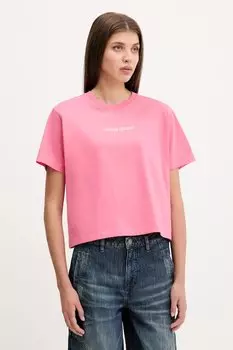 Хлопковая футболка Guess Jeans, розовый