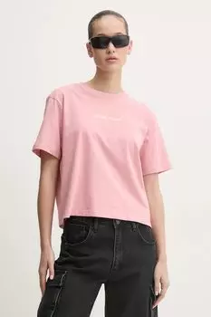 Хлопковая футболка Guess Jeans, розовый