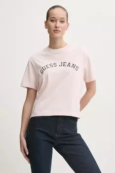Хлопковая футболка Guess Jeans, розовый
