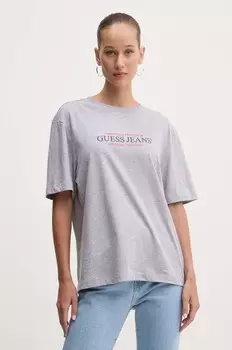 Хлопковая футболка Guess Jeans, серый