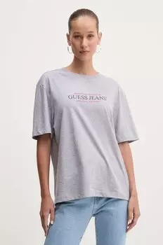 Хлопковая футболка Guess Jeans, серый