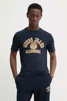 Хлопковая футболка Guess Jeans, темно-синий
