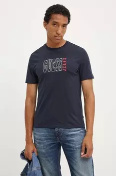 Хлопковая футболка Guess Jeans, темно-синий
