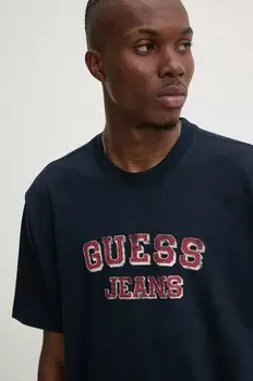 Хлопковая футболка Guess Jeans, темно-синий