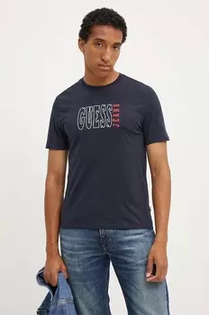 Хлопковая футболка Guess Jeans, темно-синий