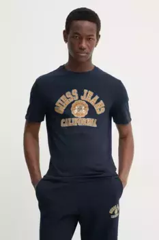 Хлопковая футболка Guess Jeans, темно-синий