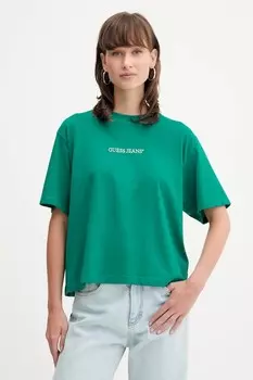 Хлопковая футболка Guess Jeans, зеленый