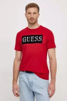 Хлопковая футболка Guess, красный