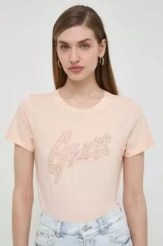 Хлопковая футболка Guess, оранжевый
