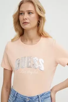 Хлопковая футболка Guess, оранжевый