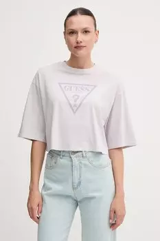 Хлопковая футболка Guess Originals, фиолетовый