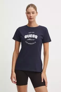 Хлопковая футболка Guess RAQUELLE, темно-синий