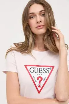 Хлопковая футболка Guess, розовый
