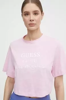 Хлопковая футболка Guess, розовый