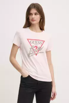 Хлопковая футболка Guess, розовый