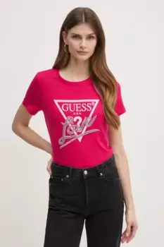 Хлопковая футболка Guess, розовый