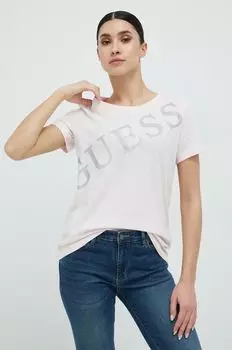 Хлопковая футболка Guess, розовый